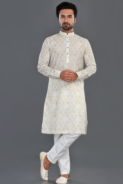 Yellow Cotton Kurta Pajama (NMK-8131) - Nihal Fashions