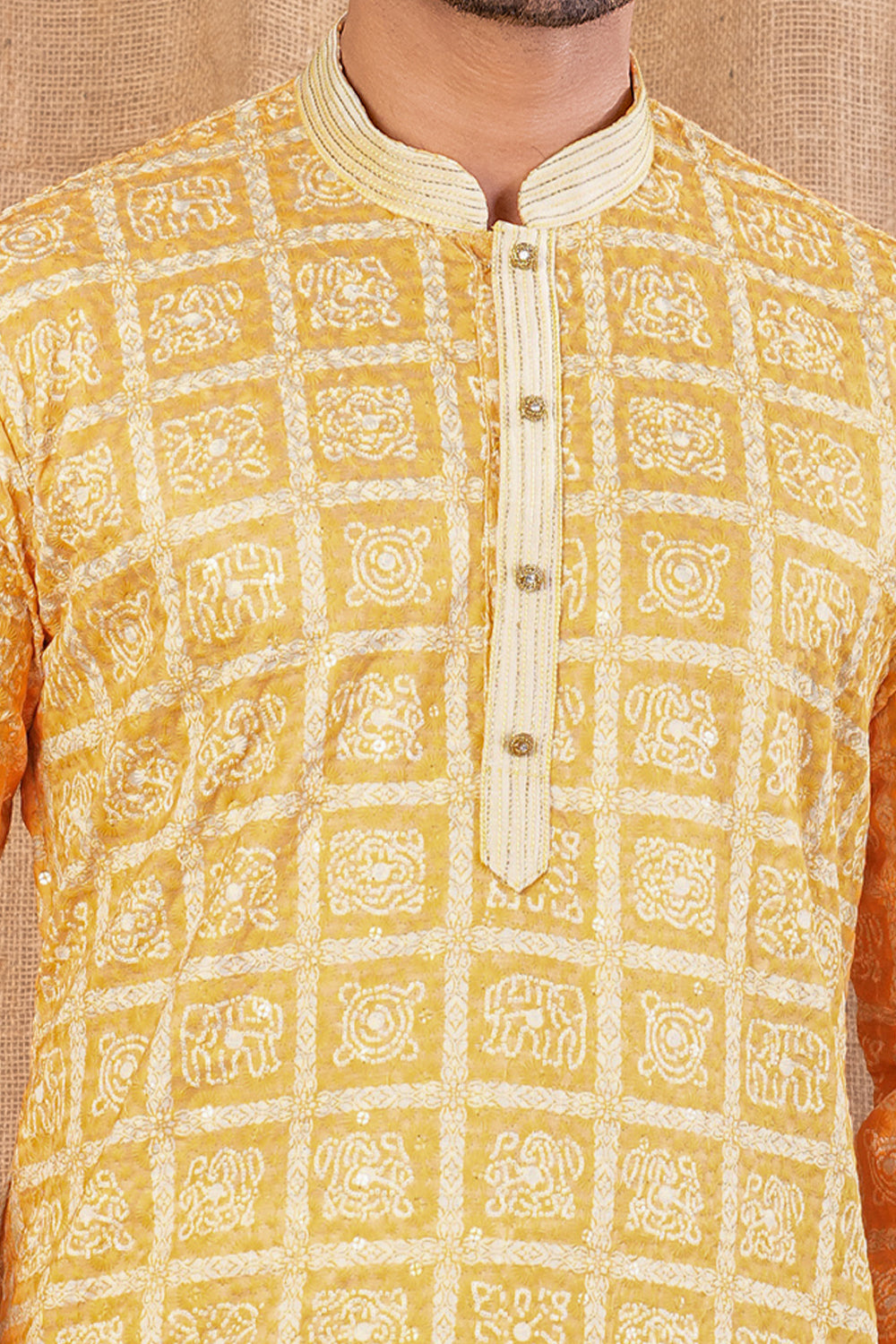 Yellow Cotton Kurta Pajama (NMK-8522) - Nihal Fashions
