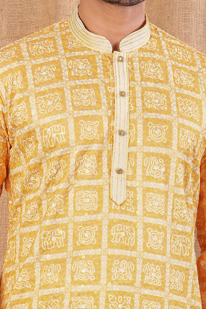 Yellow Cotton Kurta Pajama (NMK-8522) - Nihal Fashions