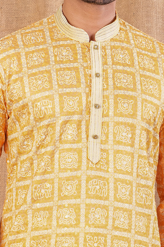 Yellow Cotton Kurta Pajama (NMK-8522) - Nihal Fashions