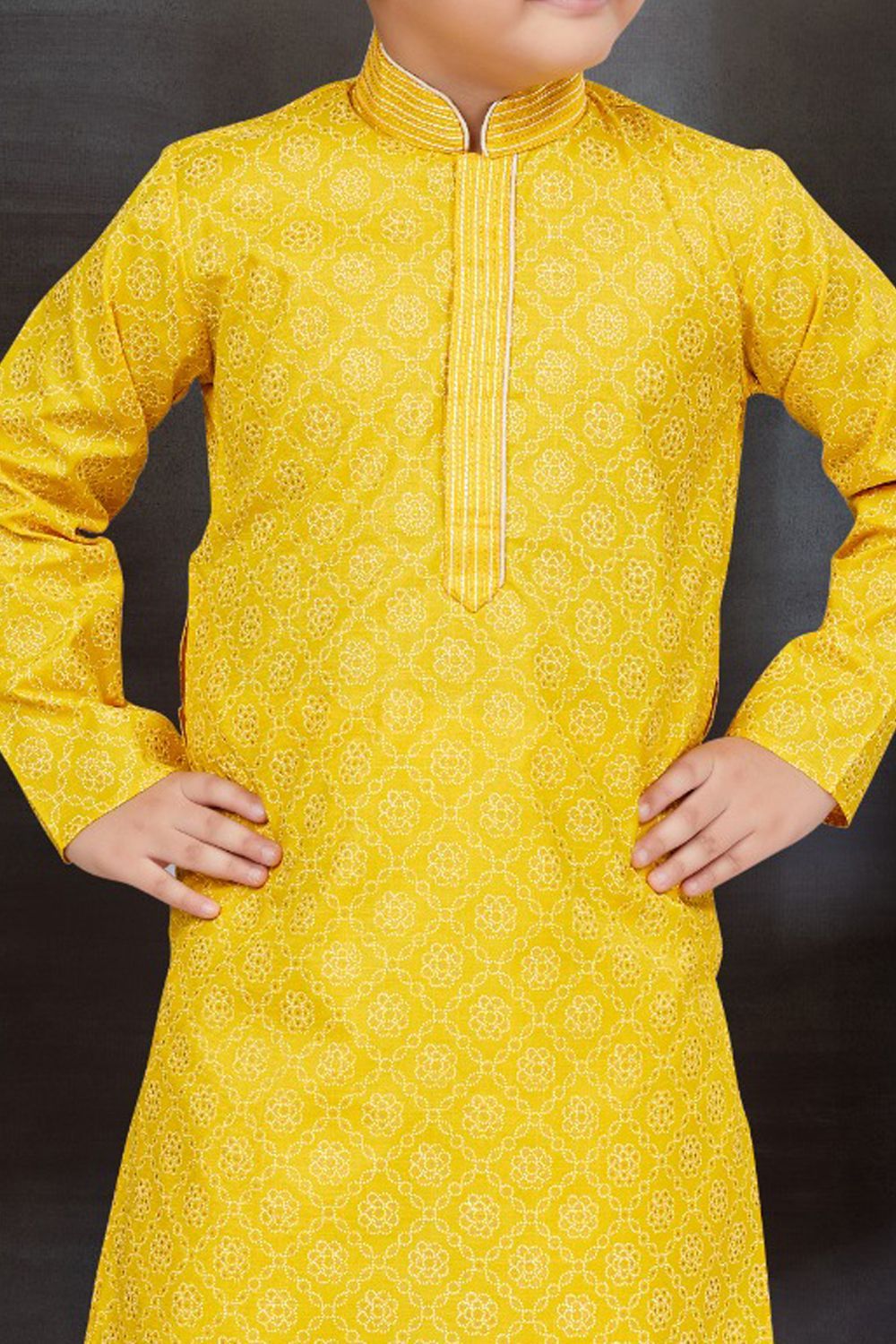 Yellow Cotton Printed Boys Kurta Pajama (NKK-772) - Nihal Fashions