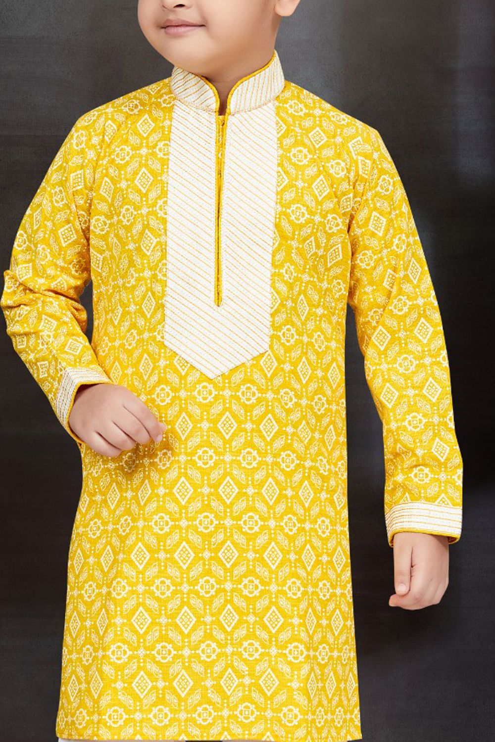 Yellow Cotton Printed Kurta for Boys (NKK-775) - Nihal Fashions