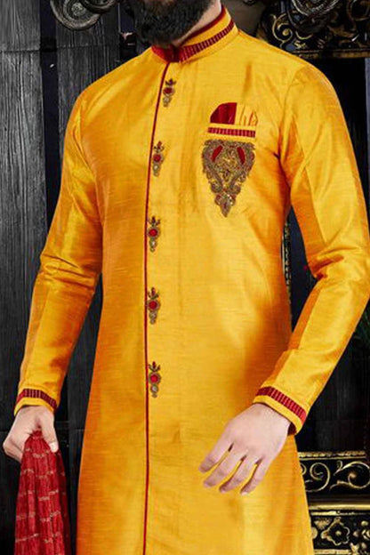 Yellow Giccha Silk Indo Western(NMK-3367)