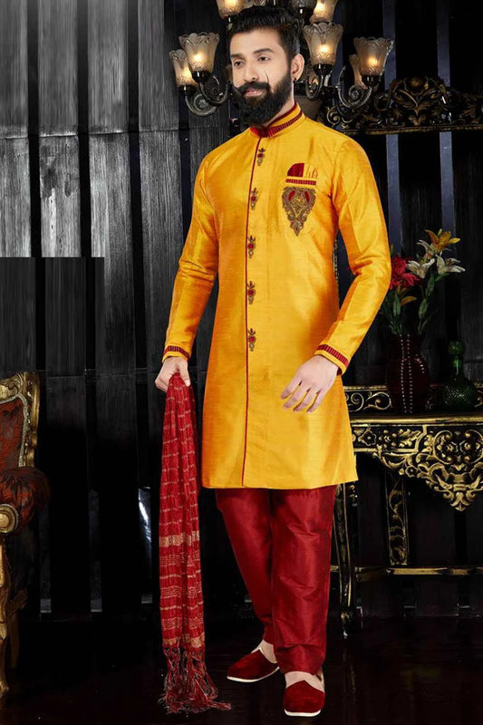 Yellow Giccha Silk Indo Western(NMK-3367)