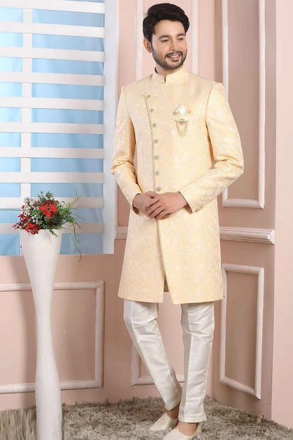 Yellow Imported Jaquard Silk Indo Western (NMK-6166)
