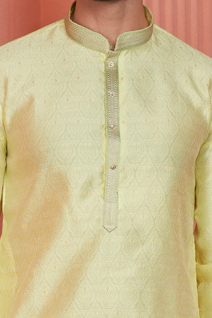 Yellow Jaquard Banarasi Silk Mens Kurta (NMK-8164) - Nihal Fashions