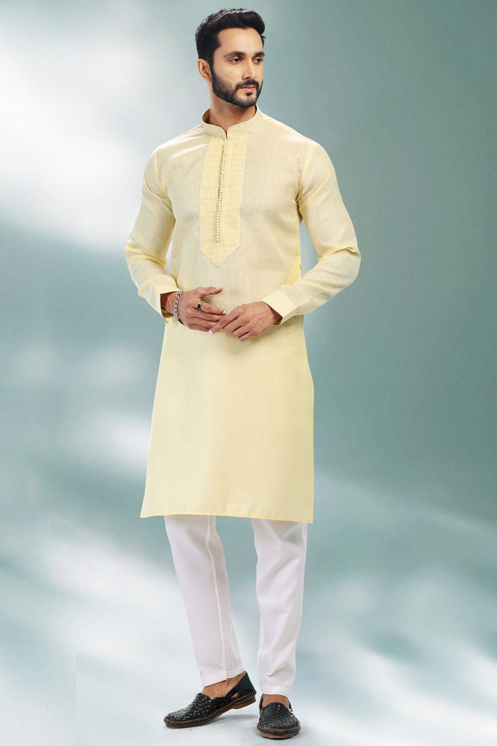 Yellow Linen Cotton Casual Kurta Pajama (NMK-6729) - Nihal Fashions