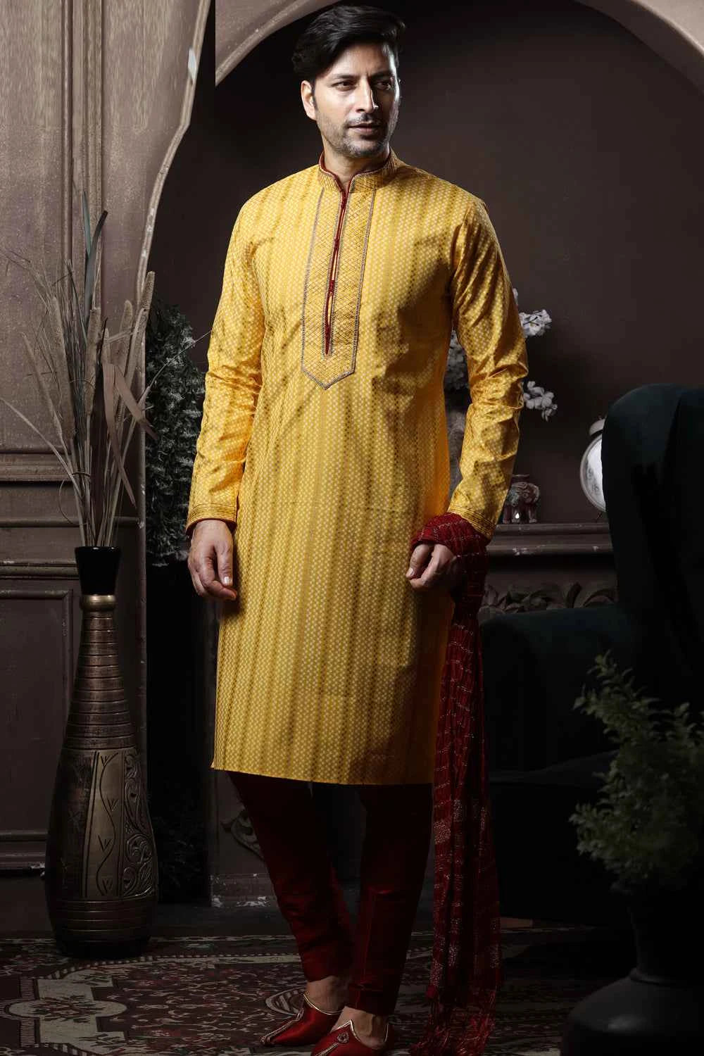 Yellow Silk Casual Kurta Pajama (NMK-6084)