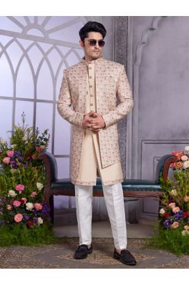 Beige Art Silk 2 Pcs Jacket Set (NMK-8319)