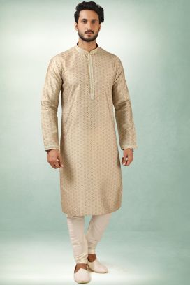 Beige Art Silk Mens Kurta Pajama (NMK-5848)
