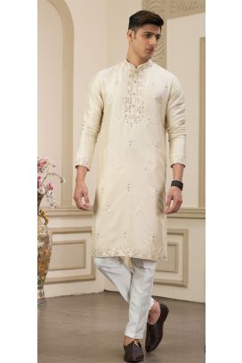 Beige Banarasi Art Silk Kurta Pajama (NMK-8387)