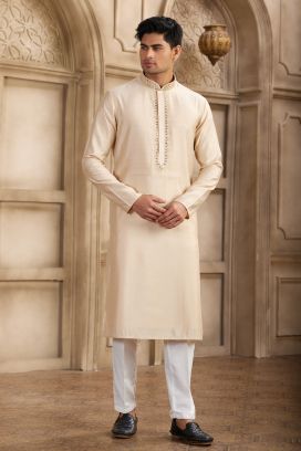 Beige Banarasi Art Silk Kurta Pajama (NMK-8479)
