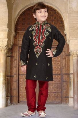 Black Art Dupion Kids Kurta Pajama (NKK-548)
