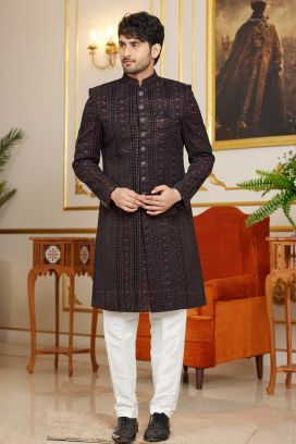 Black Art Silk Indo Western for Men (NMK-8276)