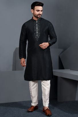 Black Banglori Silk Kurta Pajama (NMK-8745)