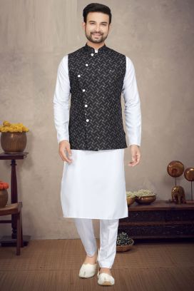 Black Cotton Mens Nehru Jacket (NMK-6947)