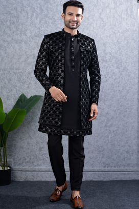 Black Imported Mens Indowestern (NMK-8449)