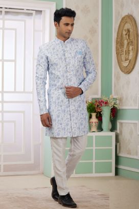 Blue Banarasi Jaquard Indo Western (NMK-8580)