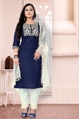Blue Cotton Slub Salwar Suit (NWS-6080)