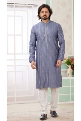 Blue Embroidered Art Silk Kurta Pajama (NMK-8361)