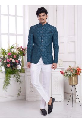 Blue Imported Jaquard Silk Jodhpuri for Men (NMK-8347)
