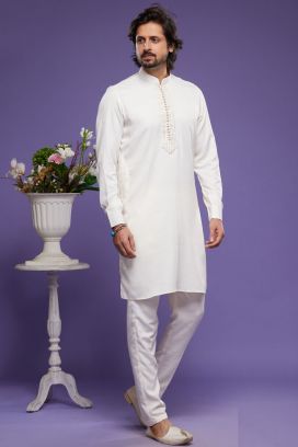 Cream Art Banarasi Silk Mens Kurta Pajama (NMK-7073)
