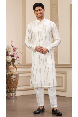 Cream Art Silk Kurta Pajama (NMK-8376)