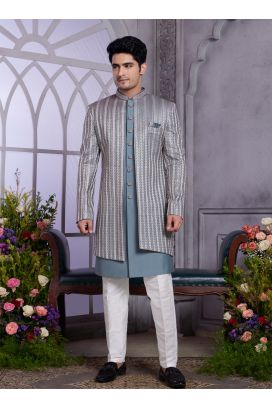 Dark Grey Art Silk 2 Pcs Jacket Set (NMK-8324)