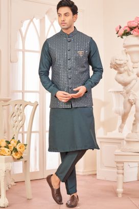 Dark Grey Art Silk Mens Nehru Jacket (NMK-8046)