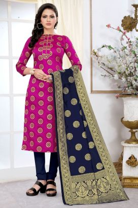 Dark Pink Banarasi Silk Salwar Kameez (NWS-6389)