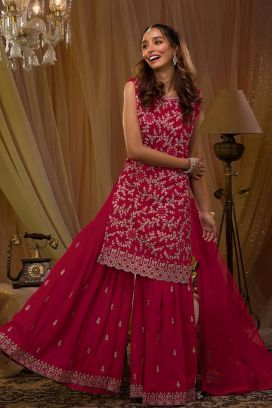 Dark Pink Faux Georgette Plazzo Salwar Suit (NWS-6918)