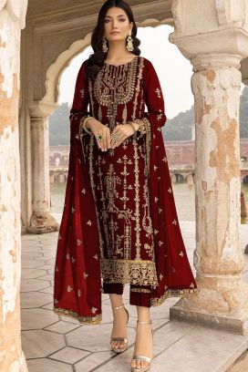 Faux Georgette Maroon Salwar Kameez (NWS-6905)