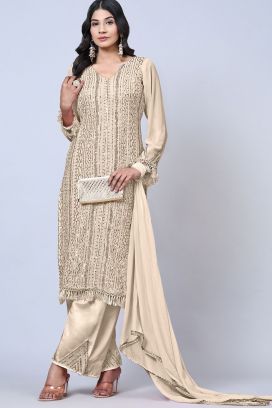 Faux Georgette Off White Salwar Suit (NWS-6877)