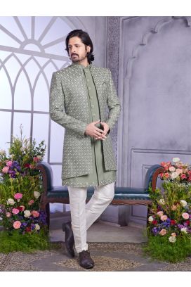 Green Art Silk 2 Pcs Jacket Set (NMK-8318)