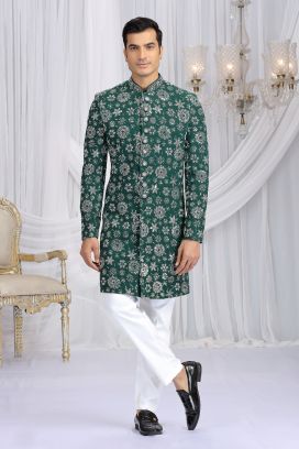 Green Art Silk Indian Sherwani (NMK-8647)