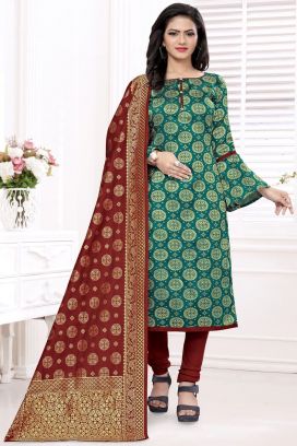 Green Banarasi Silk Salwar Suit (NWS-6381)