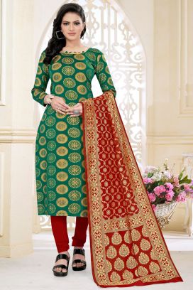Green Banarasi Silk Salwar Suit (NWS-6415)