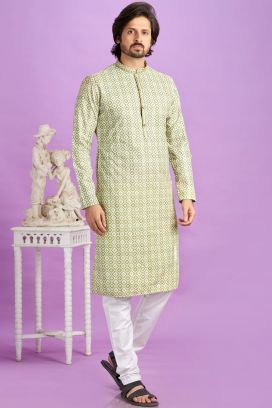 Green Cotton Kurta Pajama (NMK-7555)