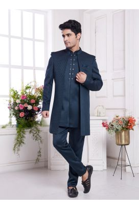 Green Imported Jaquard Silk 3 Pcs Jacket Set (NMK-8333)