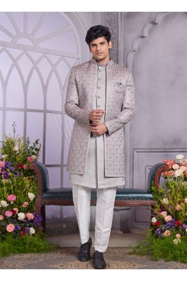 Grey Art Silk 2 Pcs Jacket Set (NMK-8321)