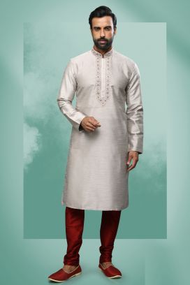 Grey Art Silk Kurta Pajama (NMK-6418)