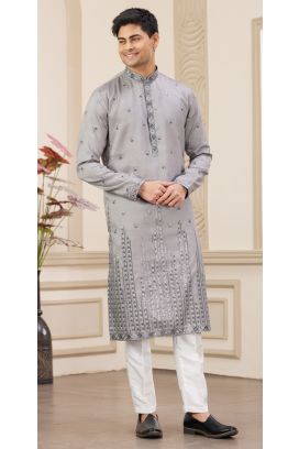 Grey Art Silk Kurta Pajama (NMK-8386)
