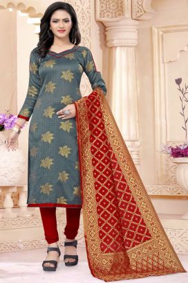 Grey Banarasi Silk Salwar Suit (NWS-6382)
