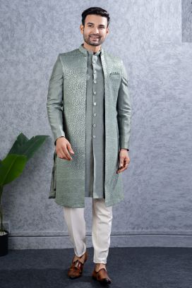 Grey Imported kurta with jacket (NMK-8446)
