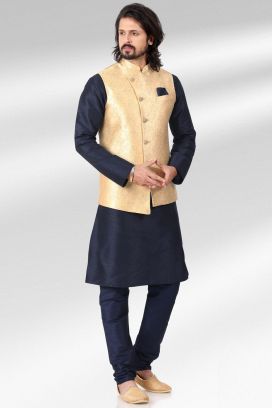 Jaquard Banarasi Silk Nehru Jacket for Men (NMK-6485)