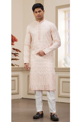 Light Pink Art Silk Kurta Pajama (NMK-8383)