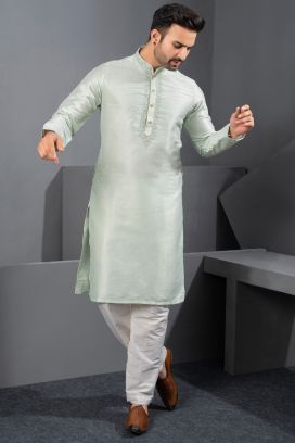 Light Pista Green Banglori Silk Kurta Pajama (NMK-8743)