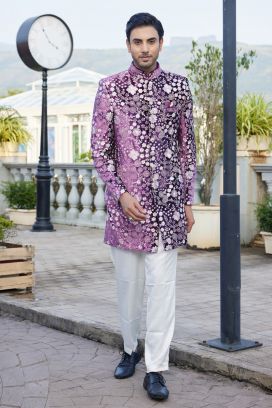 Magenta Velvet Indo Western (NMK-8213)