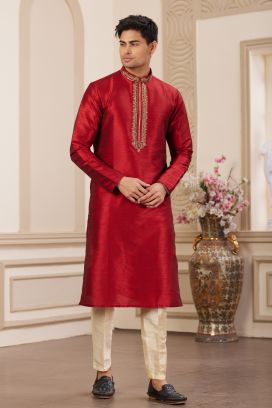 Maroon Banarasi Art Silk Kurta Pajama (NMK-8475)