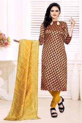 Maroon Banarasi Silk Salwar Suit (NWS-6400)